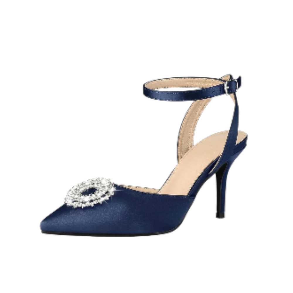 Perphy Womens Heels Size 10 Blue Satin Rhinestone Slingback Cocktail Pumps Shoe